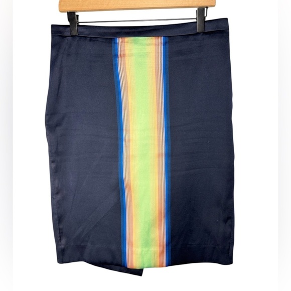 J. Crew Dresses & Skirts - J. Crew Vintage Silk Blend Neon Stripe Navy Mini Preppy Pencil Skirt Sz 8